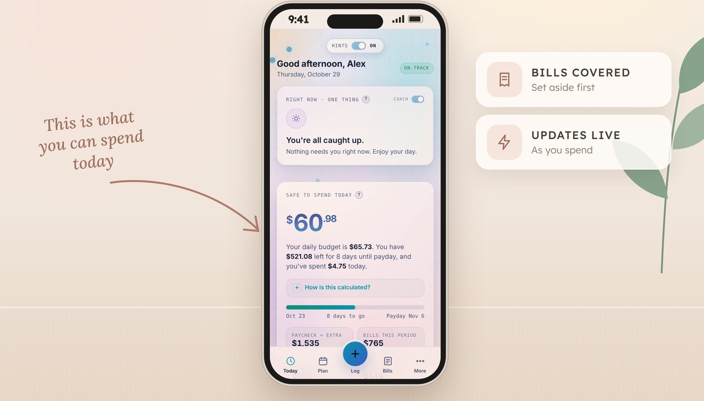 GentleDay Budget on a phone: one calm number, no mental math